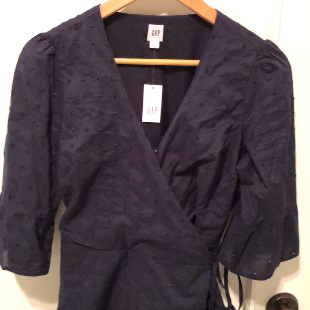 Gap NWT navy eyelet wrap dress small petite